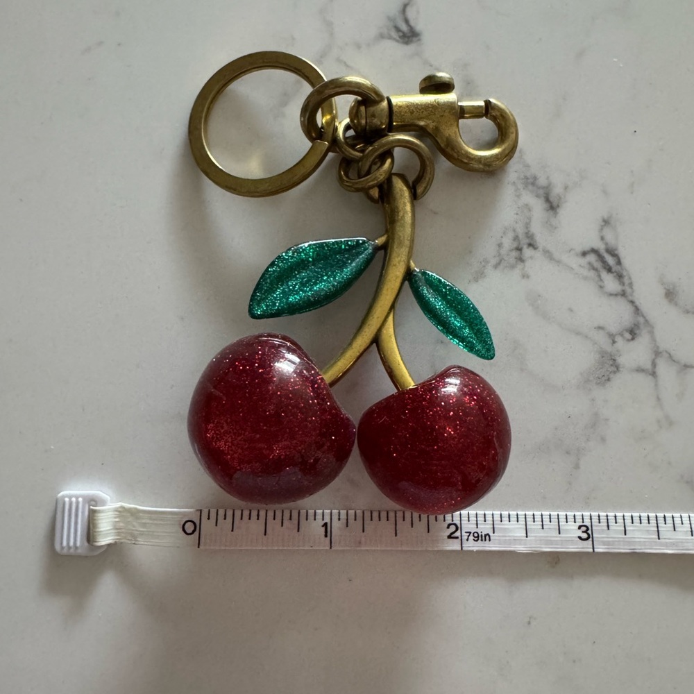 NWOT Large Cherry Charm Keychain - Red & Green - Picture 5 of 5